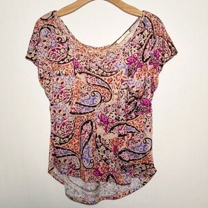 Lush Multicolor Paisley Blouse Womens Size Medium Lace‎ Back Cutouts Boho Y2K